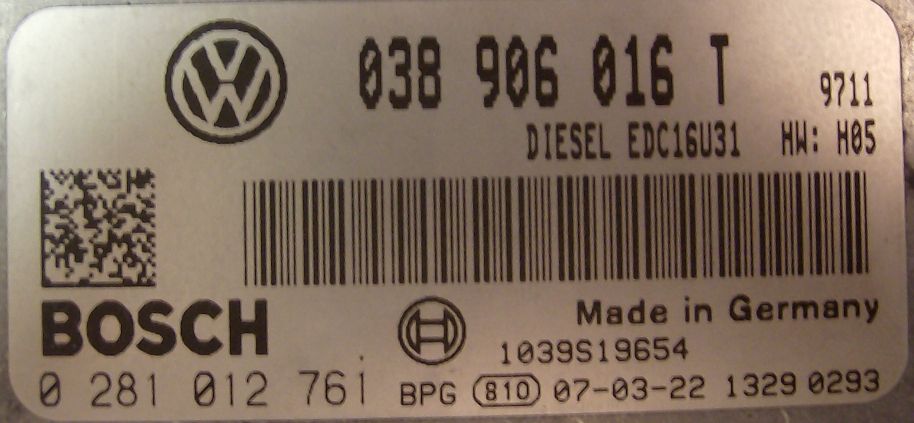 Блок управления двигателем AUDI, VW 038906016T