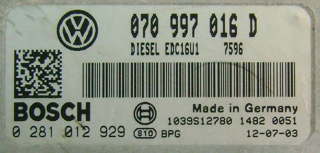 Блок управления двигателем AUDI, VW 070997016D